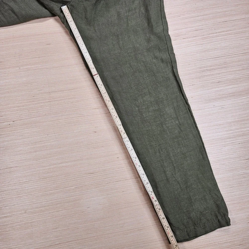 Magaschoni Man Linen Blend Pants Mens 33x29 Green Casual Lightweight Trousers